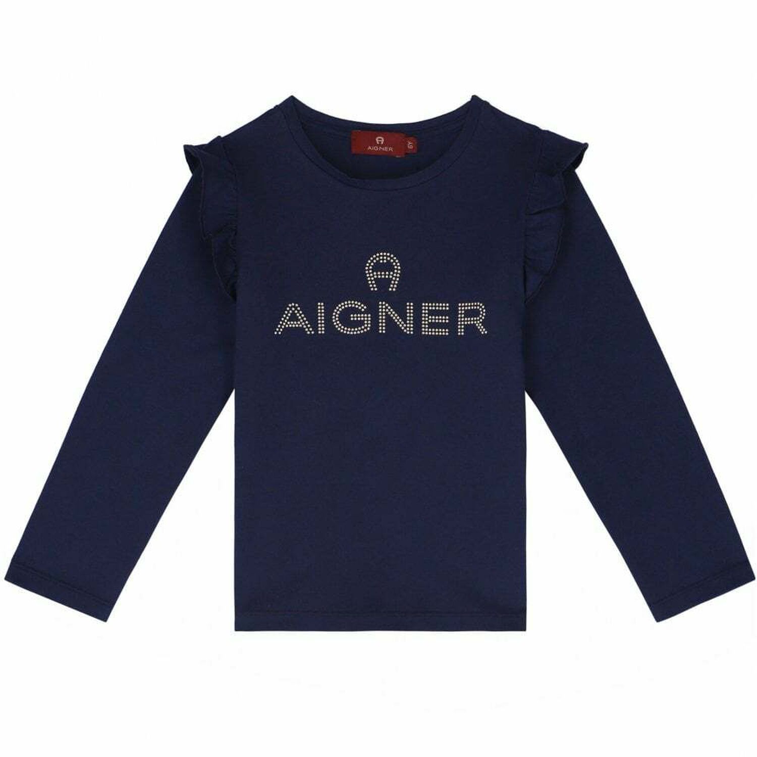 Girls Navy Blue Long Sleeve Logo Top, 1, hi-res