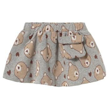 Younger Girls Grey Jacquard Teddy Bear Skirt