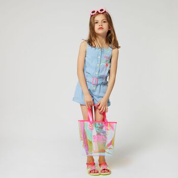 Girls Blue Denim Embroidered Playsuit