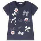 Girls Navy Bow T-Shirt, 3, hi-res