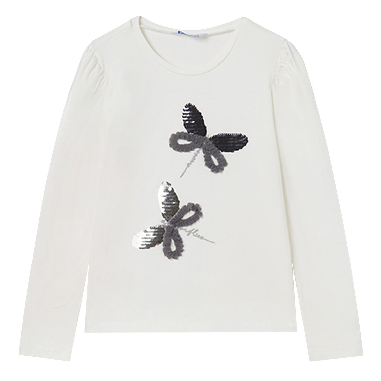 Girls White Sequin Long Sleeve Top, 1, hi-res