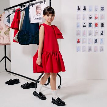 فستان بنات بفيونكه باللون الاحمر 