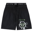 Boys Black Logo Swim Shorts, 1, hi-res