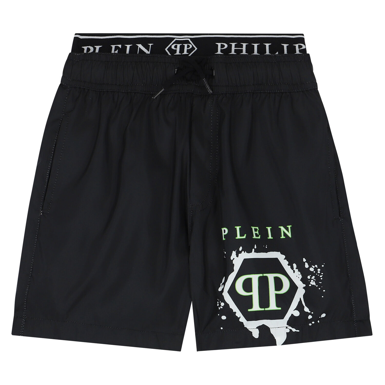 Boys Black Logo Swim Shorts, 1, hi-res