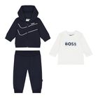 Baby Boys Navy Blue & White Logo Tracksuit Gift Set, 2, hi-res