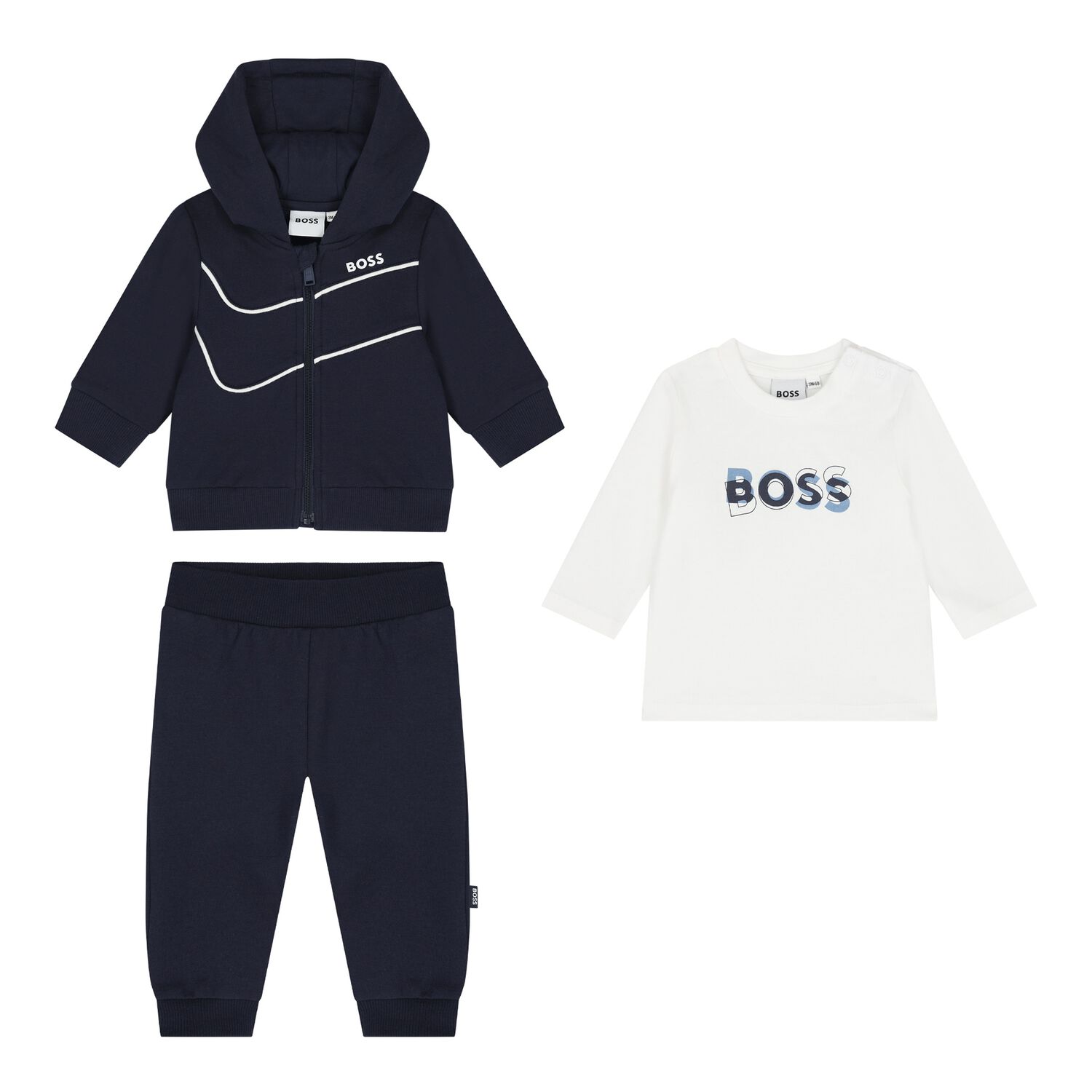 Baby Boys Navy Blue & White Logo Tracksuit Gift Set, 2, hi-res