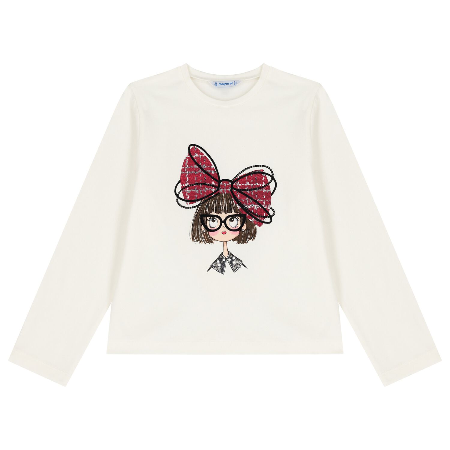 Girls Ivory Printed Long Sleeve Top, 1, hi-res