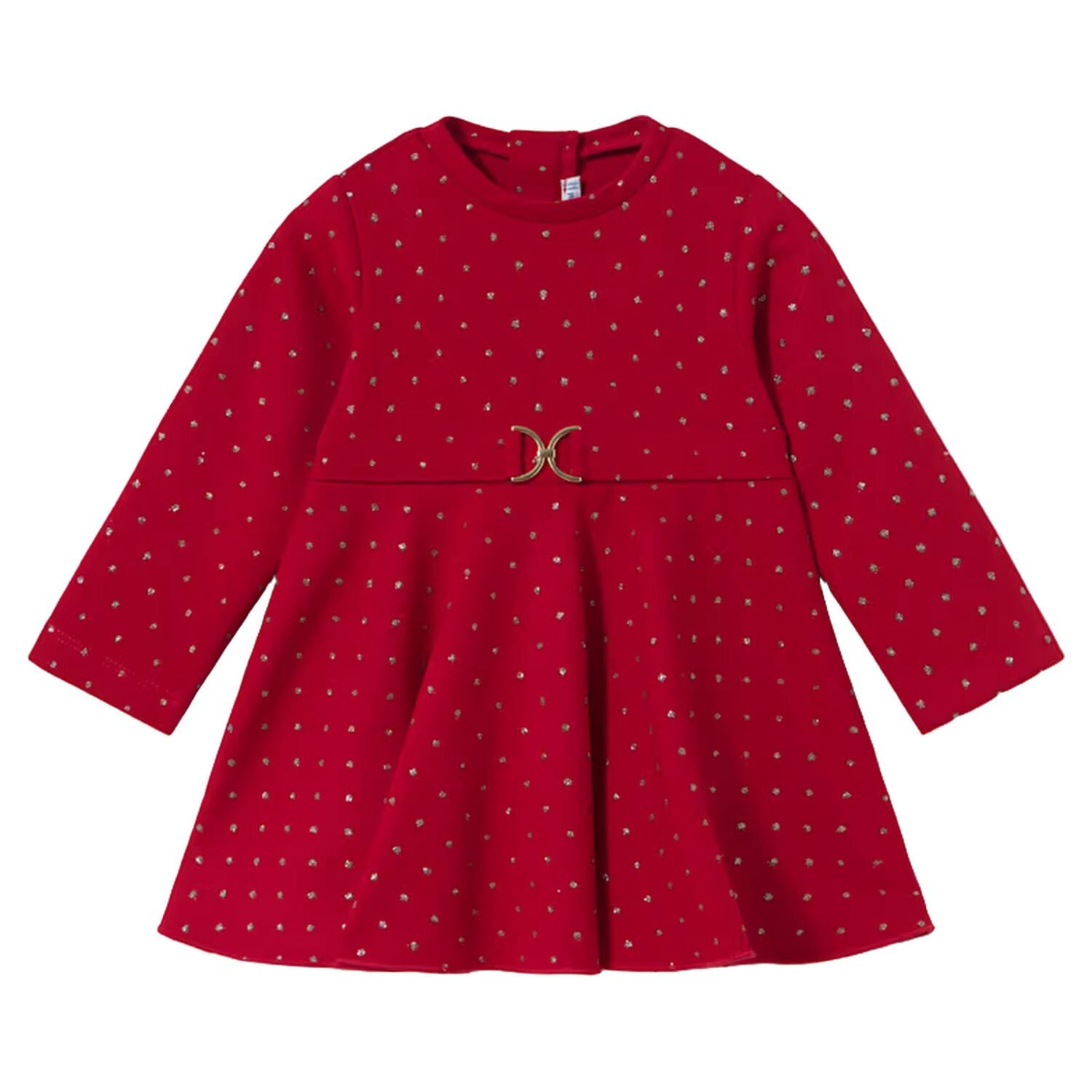 Younger Girls Red & Gold Polka Dot Neoprene Dress, 2, hi-res