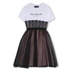 Girls White & Black Organza Dress, 1, hi-res
