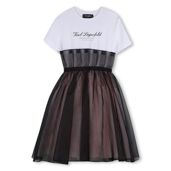 Girls White & Black Organza Dress