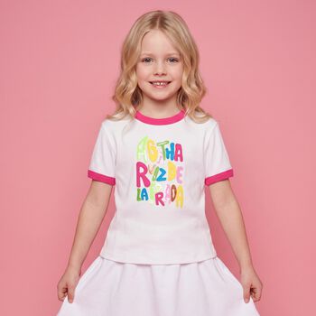 Girls White Logo Ribbed T-Shirt