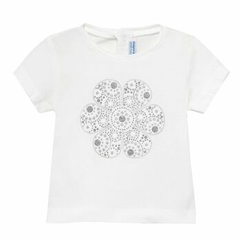 Younger Girls White Flower T-Shirt