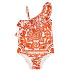 Girls White & Orange Majolica Swimsuit, 1, hi-res