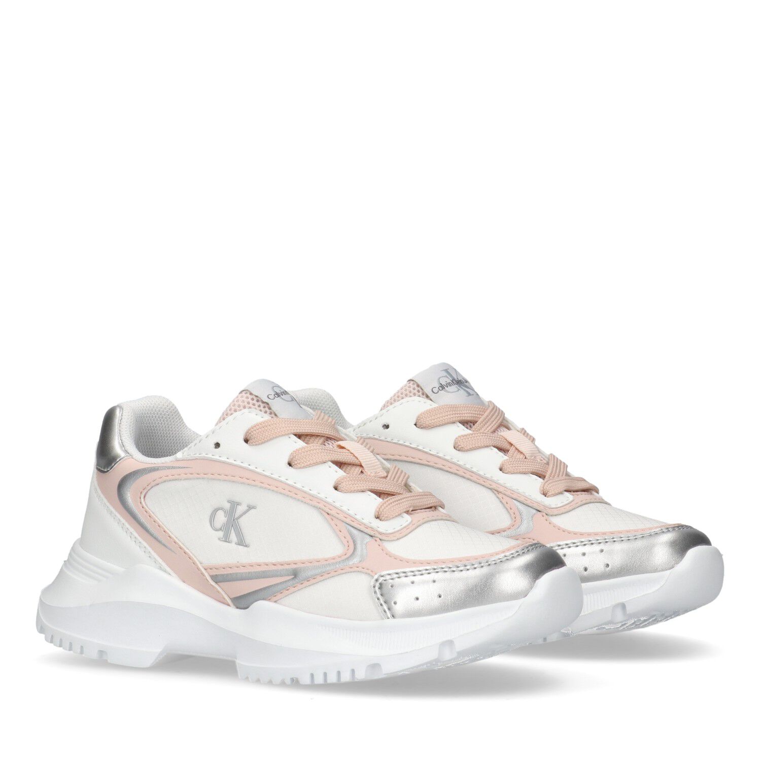 Girls White & Pink Logo Trainers, 1, hi-res