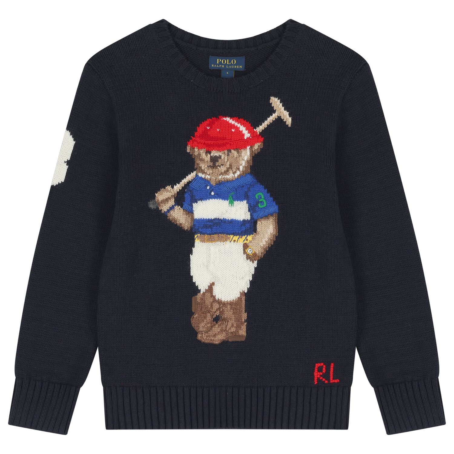 Boys Navy Blue Polo Bear Logo Knitted Sweatshirt, 1, hi-res