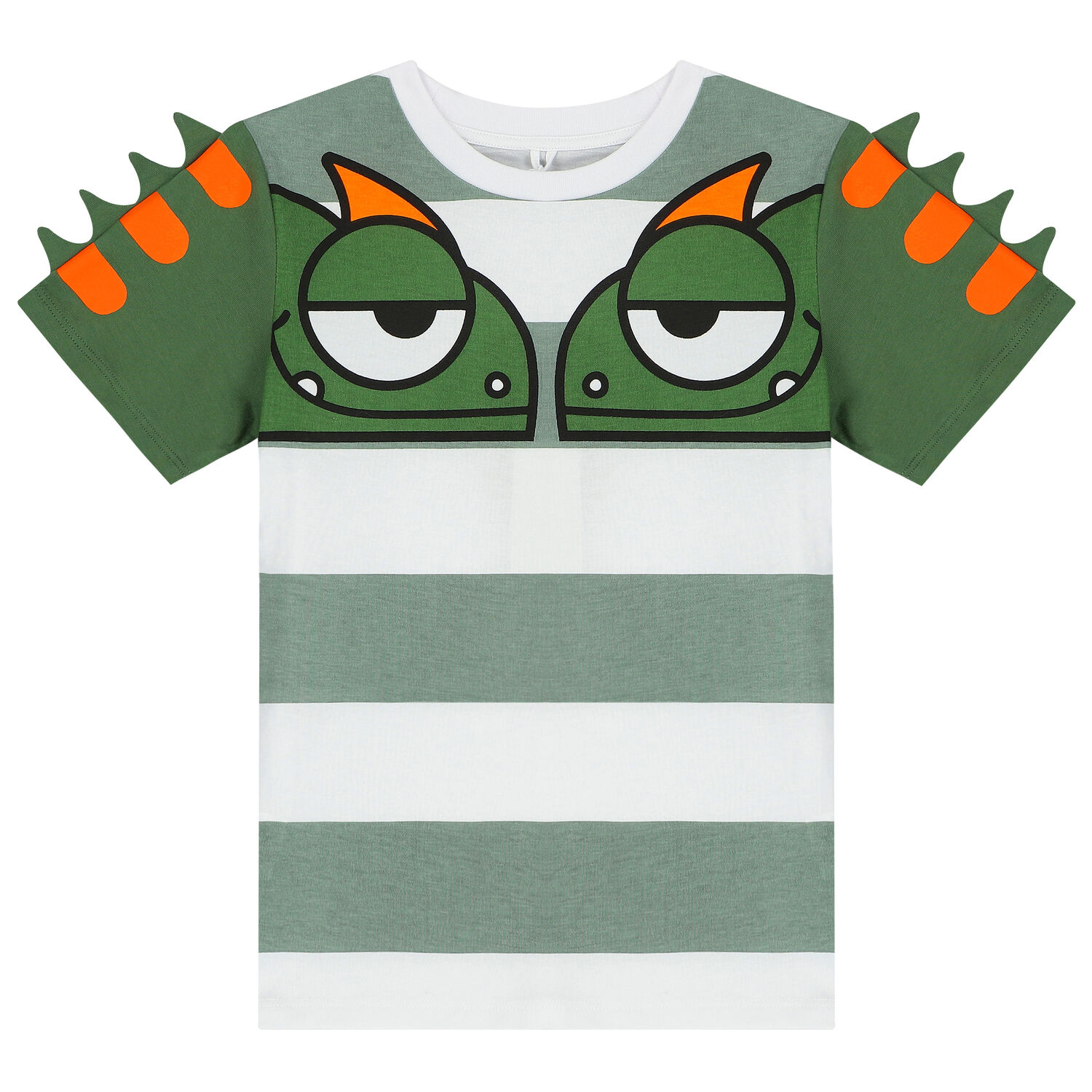Boys White & Green Chameleon Striped T-Shirt, 1, hi-res