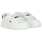 Boys White & Blue Logo Trainers, 1, hi-res