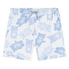 Baby Boys White & Blue Teddy Bear Shorts Set, 1, hi-res