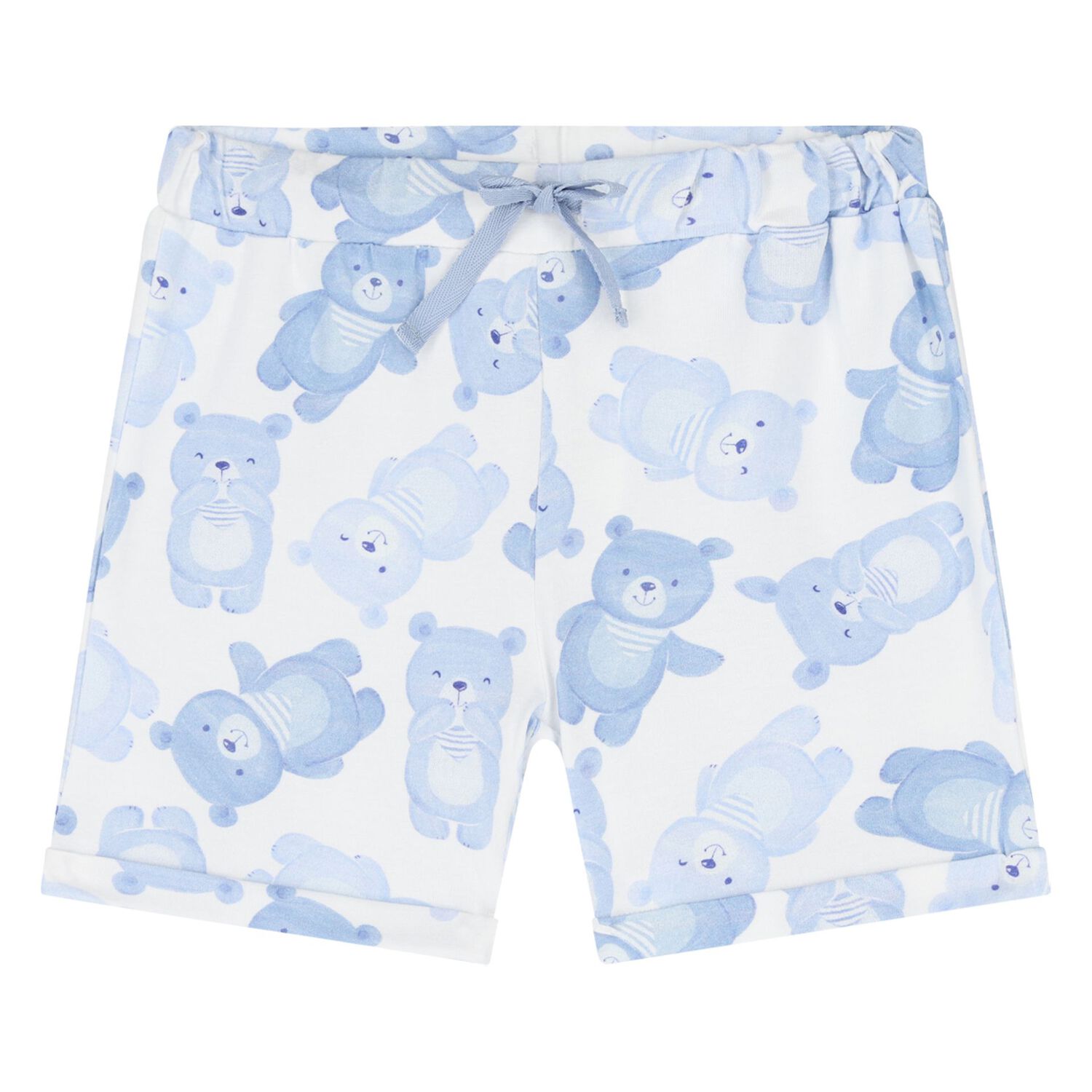 Baby Boys White & Blue Teddy Bear Shorts Set, 1, hi-res