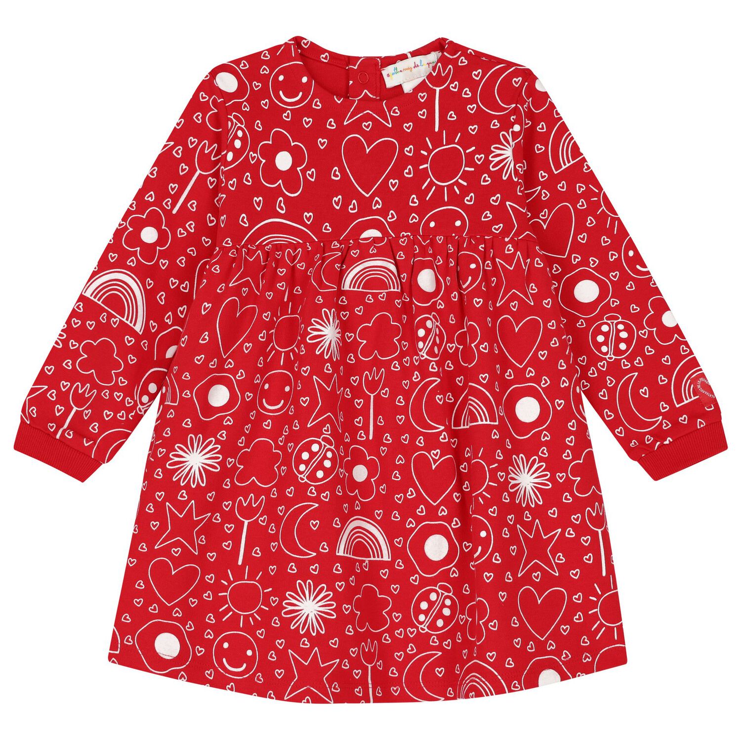 طقم بنات فستان بطبعة القلب باللون الأحمر, 1, hi-res