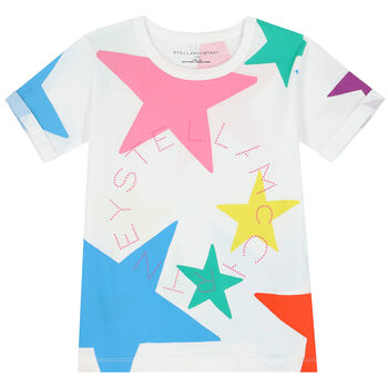 Girls White Stars Logo T-Shirt