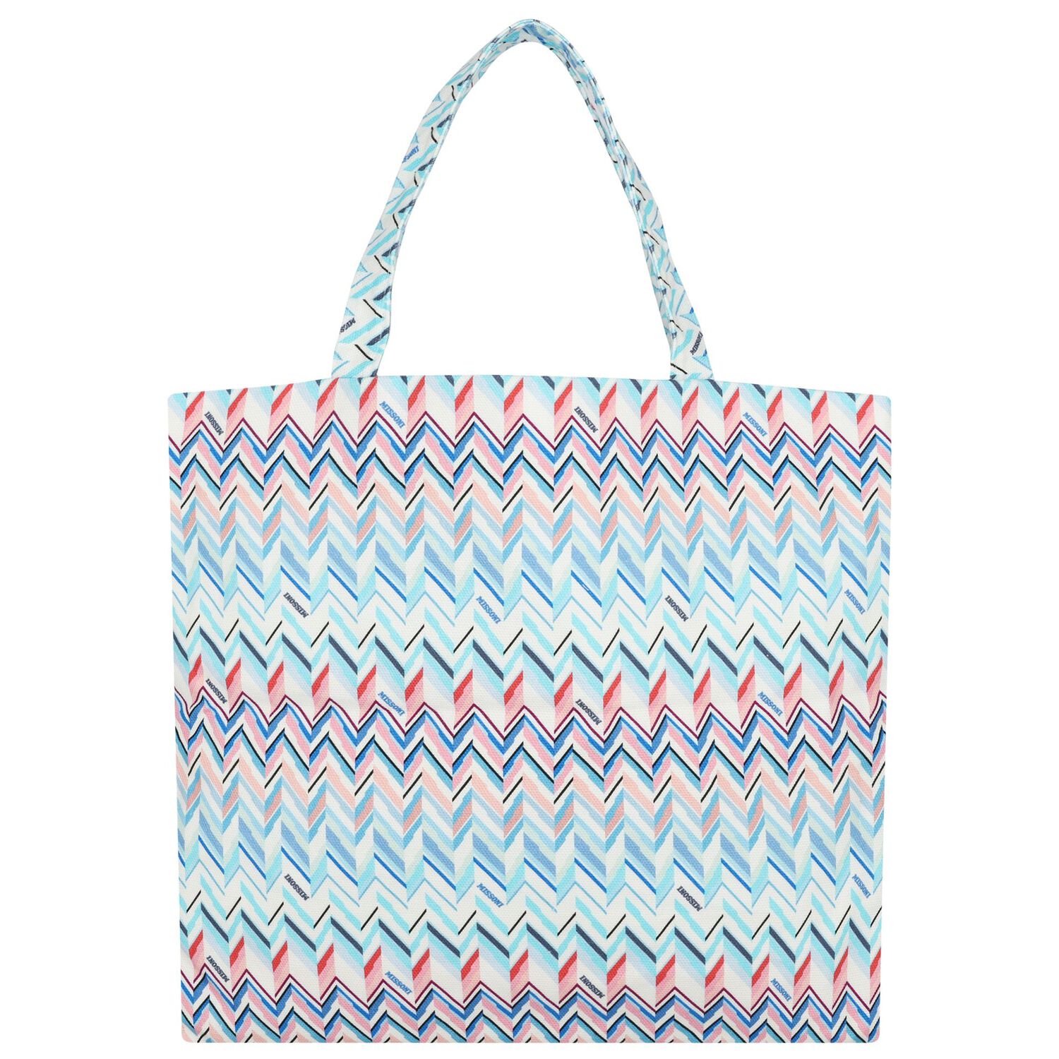Girls Blue & White Logo Zig Zag Tote Bag, 2, hi-res