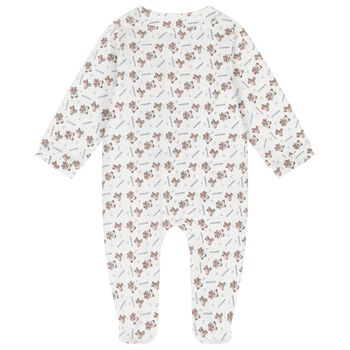 Baby Boys White & Beige Logo Babygrow