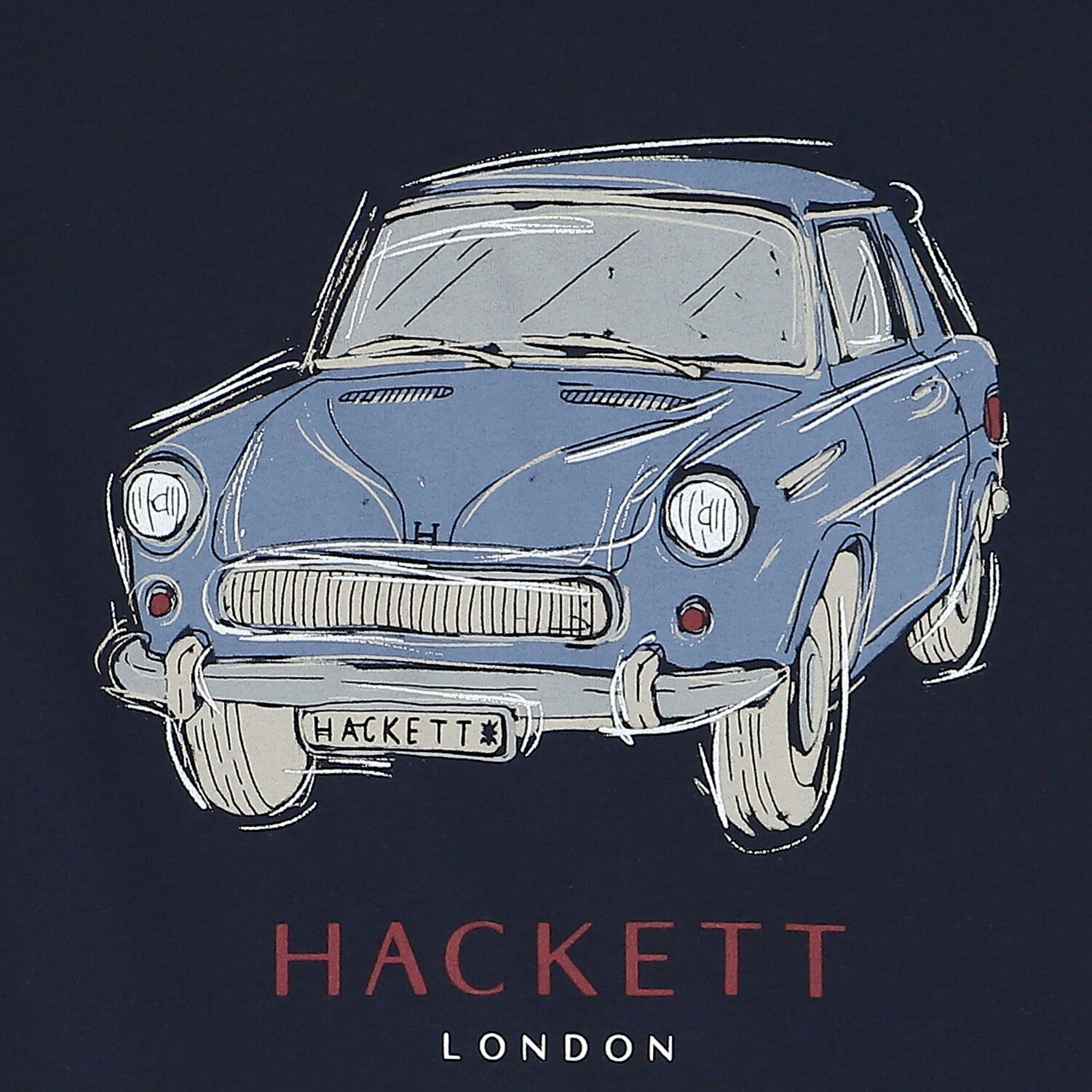 Boys Navy Blue Vintage Car Logo Long Sleeve Top, 1, hi-res