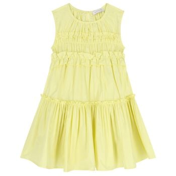 فستان من قماش البولين مكشكش باللون الاصفر للبنات 