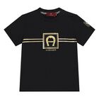 Younger Boys Black & Gold Logo T-Shirt, 2, hi-res