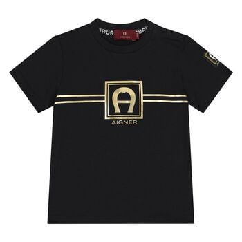 Younger Boys Black & Gold Logo T-Shirt