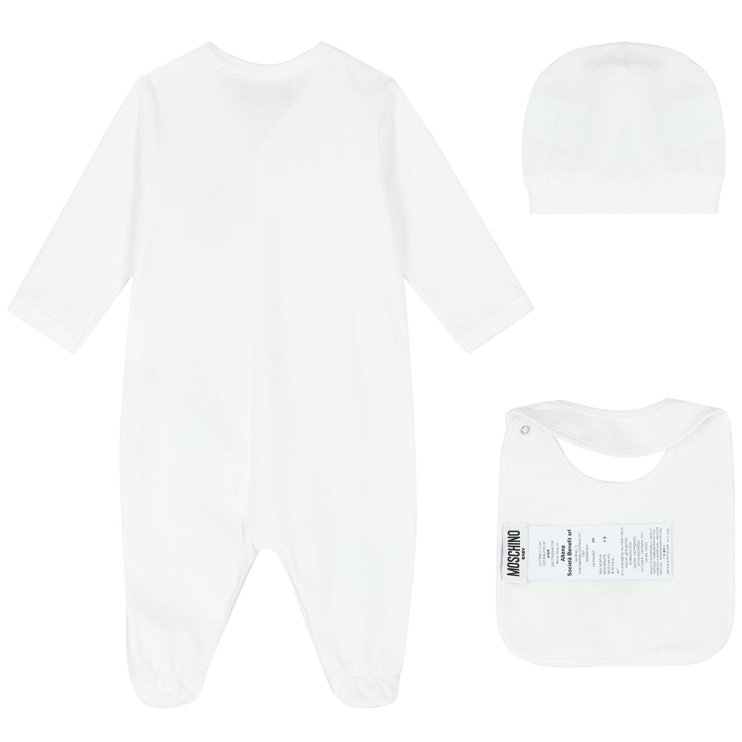 White Teddy Bear Logo Babygrow Set, 2, hi-res
