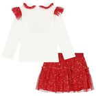 Girls White & Red Tulle Skirt Set, 1, hi-res
