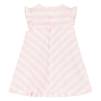 فستان بنات مخطط باللون الابيض والوردى 