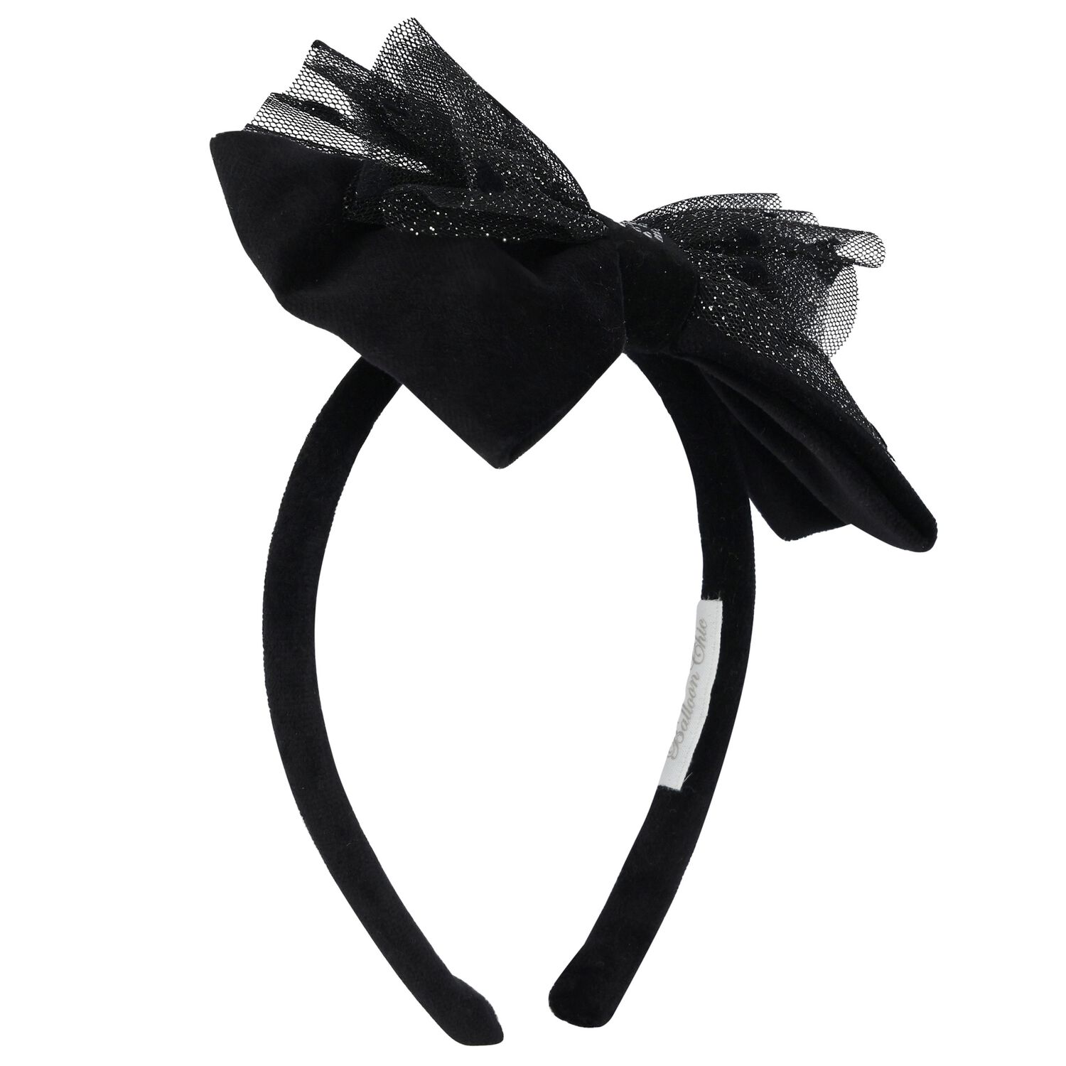Girls Black Velvet Bow Headband, 1, hi-res