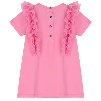 Younger Girls Pink Logo Ruffled Dress