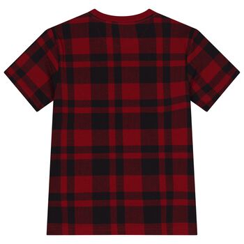 Boys Red & Black Check Polo Bear T-Shirt 