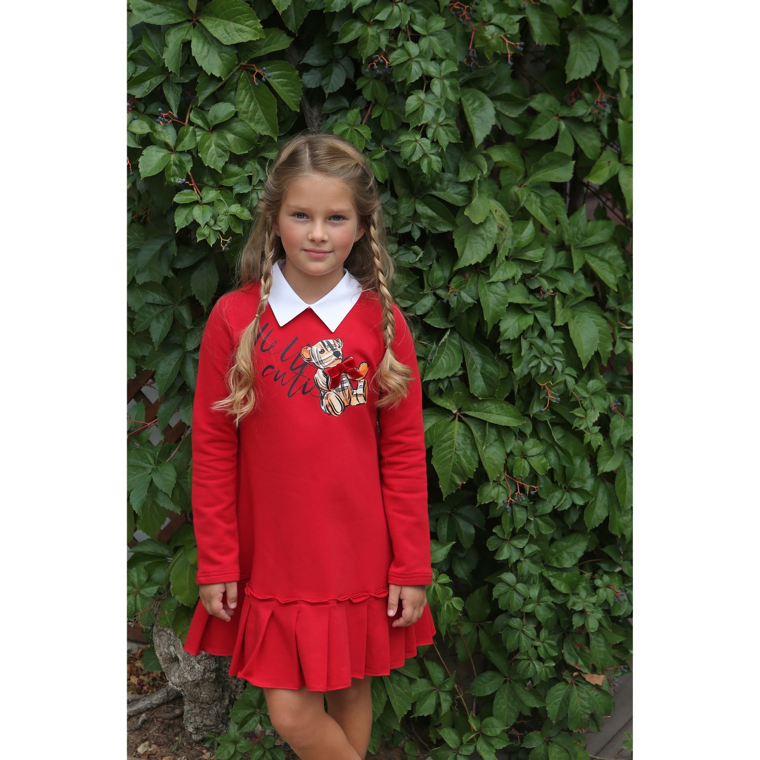 Girls Red Teddy Bear Dress, 1, hi-res image number null