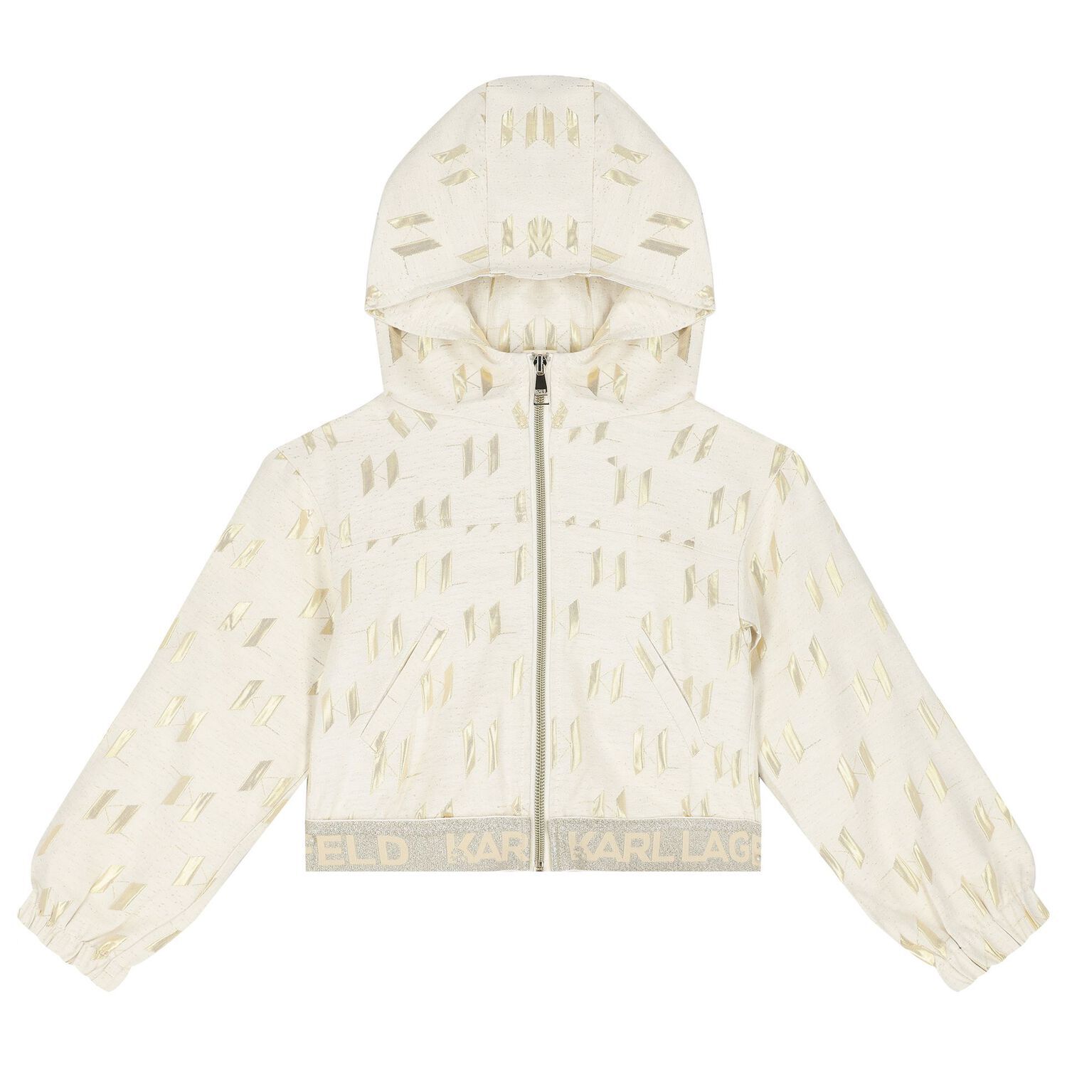 Girls Ivory & Gold Hooded Zip Up Top, 1, hi-res image number null