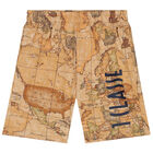Boys Beige Geo Map Logo Shorts, 1, hi-res
