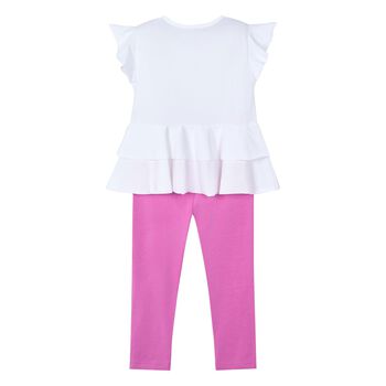 Girls White & Pink Leggings Set