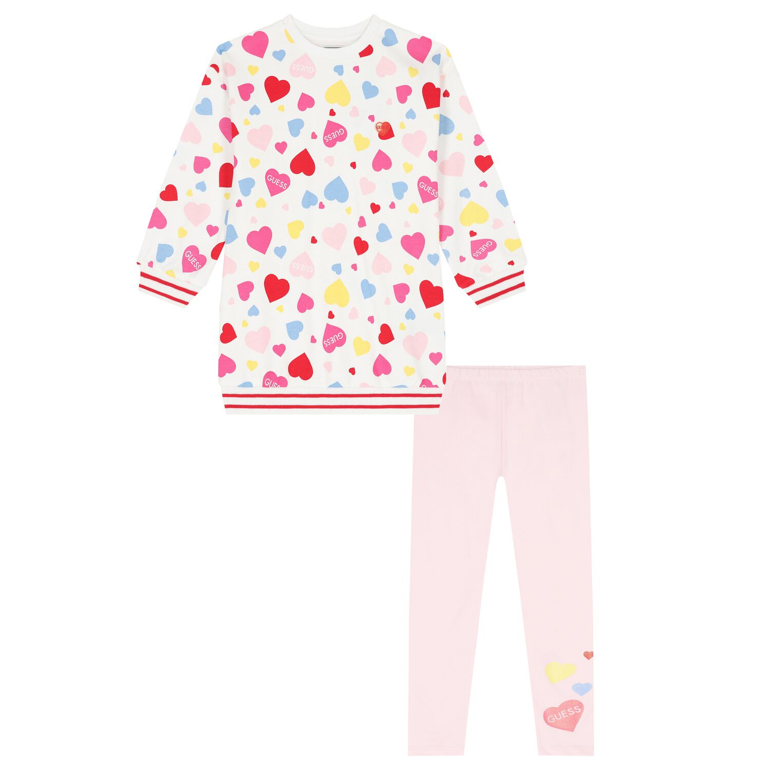 Girls White & Pink Heart Leggings Set, 1, hi-res