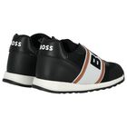 Boys Black Logo Trainers, 1, hi-res