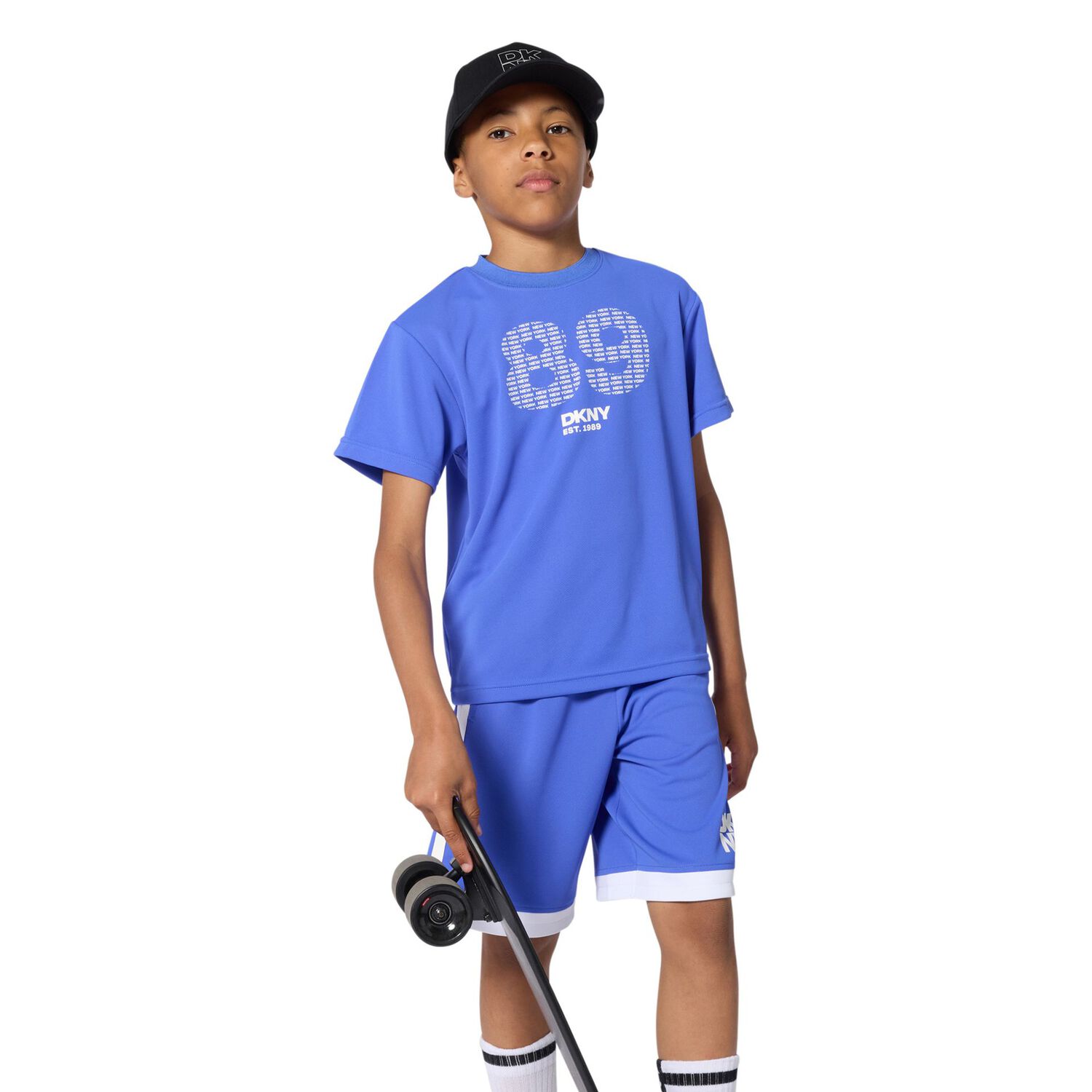 Blue & White Logo Shorts, 1, hi-res