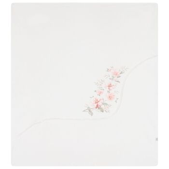 طقم بطانية عاجية مزخرفة بالزهور للبنات الصغار