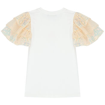 Girls White Sequins Logo T-Shirt