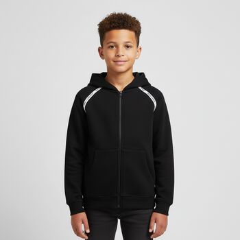 Black Logo Hooded Zip Up Top