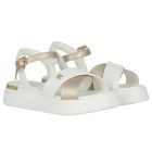 Girls White & Gold Logo Sandals, 1, hi-res