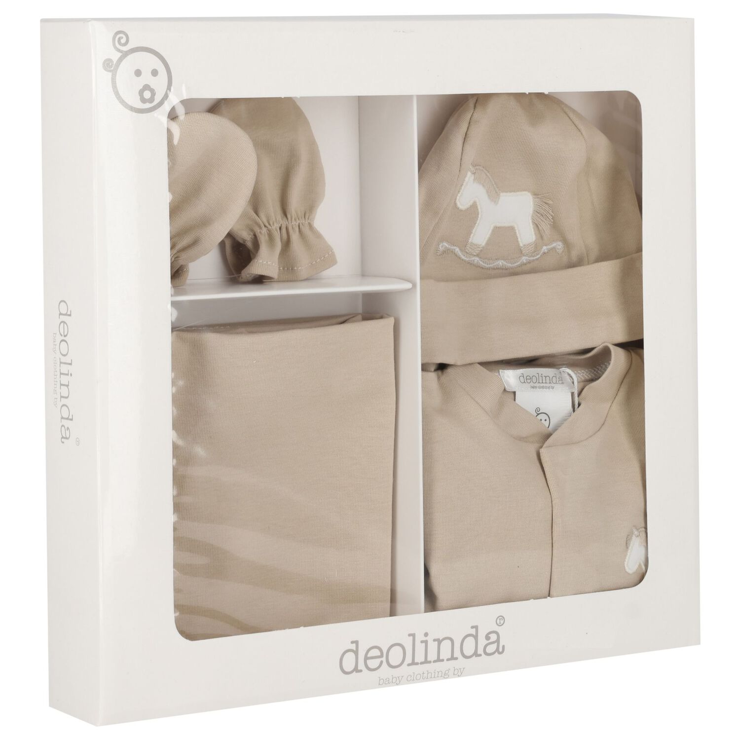 طقم هدايا ملابس اطفال بتصميم حصان باللون البيج , 1, hi-res