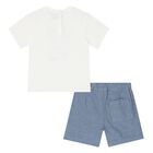 Younger Boys White & Blue Puppy Shorts Set, 1, hi-res